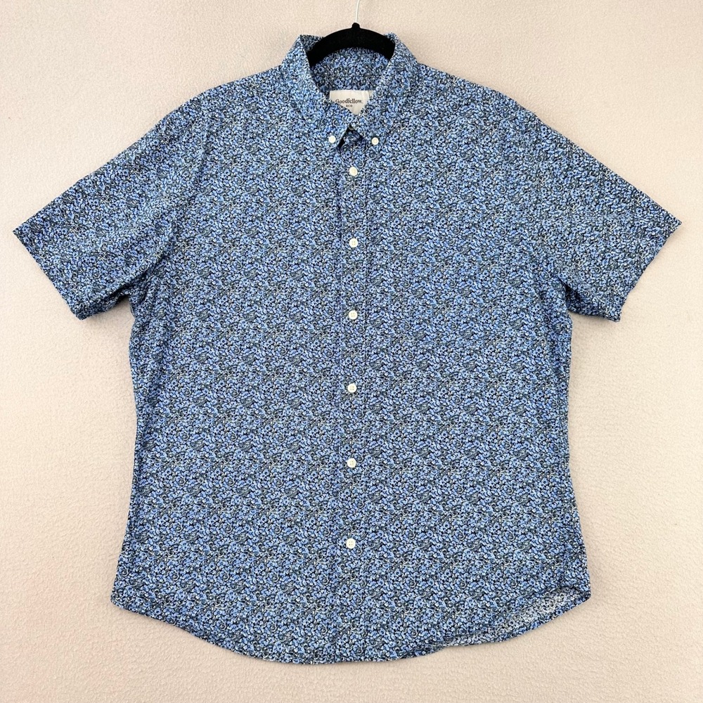 Goodfellow Shirt Mens L Blue Floral Button Up Short Sleeve Northrop Stretch